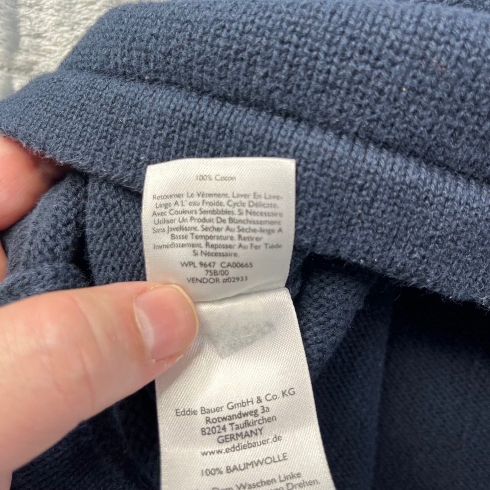 Eddie Bauer Quarter Zip Sweater Mens Medium Navy Blue Striped 100% Cotton Mock - Picture 5 of 9
